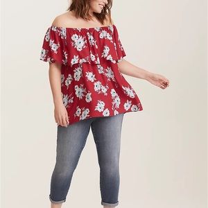 TORRID FLORAL CREPE OFF SHOULDER BLOUSE